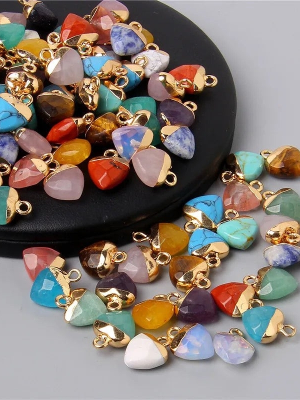 Multicolor Gold-Edged Gemstone Charm Pendant for Women Jewelry